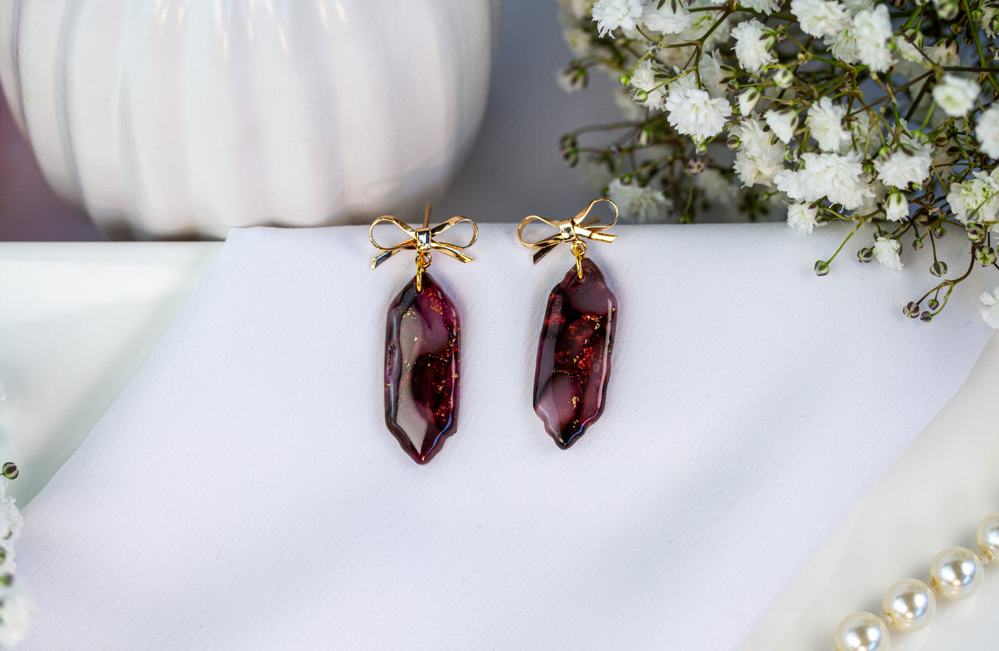 Helle Bordeaux-Rot Marmor Ohrringe Elaris