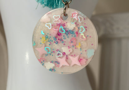 Pastel Confetti – Schlüsselanhänger & Bag Charm in Pastell mit Resin-Anhänger und Quaste