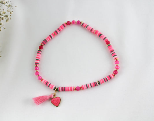 Rose Red Double Bracelet Katsuki Heishi Beads Bracelet with Natural Stones