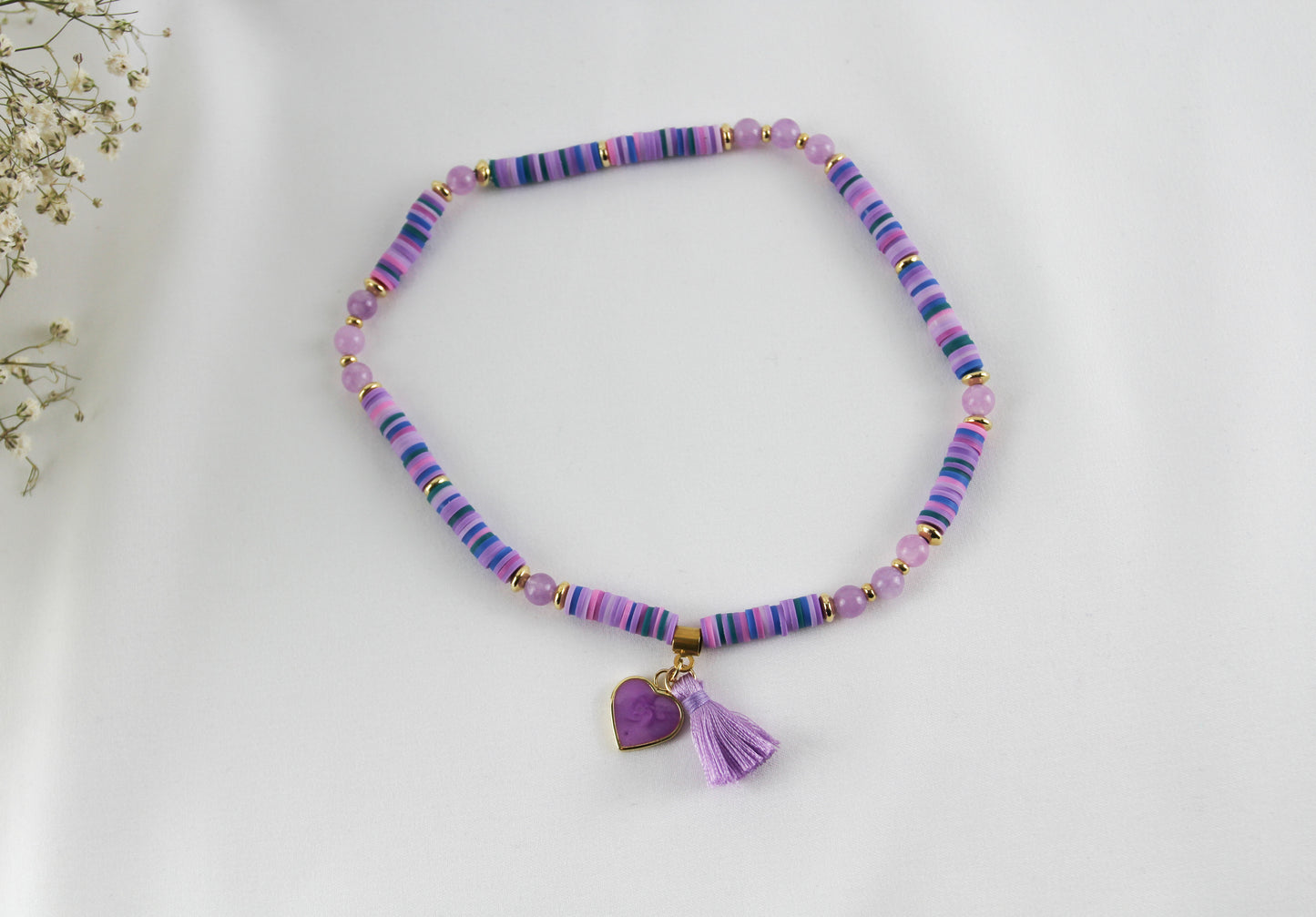 Purple Double Bracelet Katsuki Heishi Beads Bracelet with Natural Stones