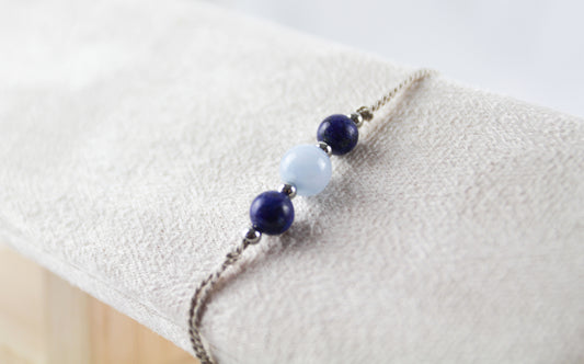 Blue Natural Stones On Silk Thread Bracelet
