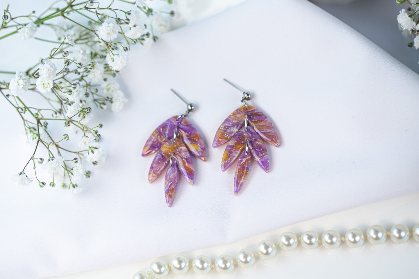 Marmor Statement-Ohrringe - Lila & Gelb