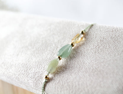 Citrin–Aventurin–Morganit Armband – Zartes Natursteinarmband auf Seidenfaden