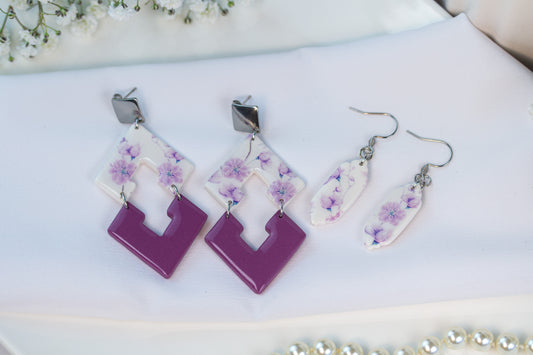 Florale Statement-Ohrringe - Mauve