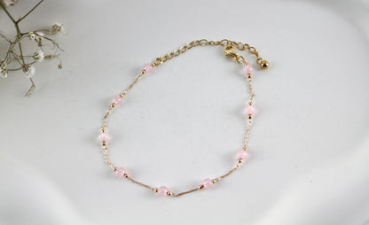 Rosenquarz Perlenarmband mit Kettenverschluss – Handgefertigter Edelstein-Schmuck
