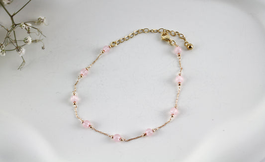 Rose Quartz Natural Stone Bracelet Chain with Clasp
