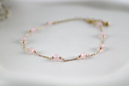 Rosenquarz Perlenarmband mit Kettenverschluss – Handgefertigter Edelstein-Schmuck