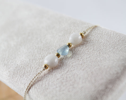 Quartz Aquamarine Shell Pearl Natural Stones On Silk Thread Bracelet