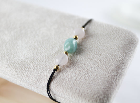 Rose Quartz Aventurine Natural Stones On Silk Thread Bracelet