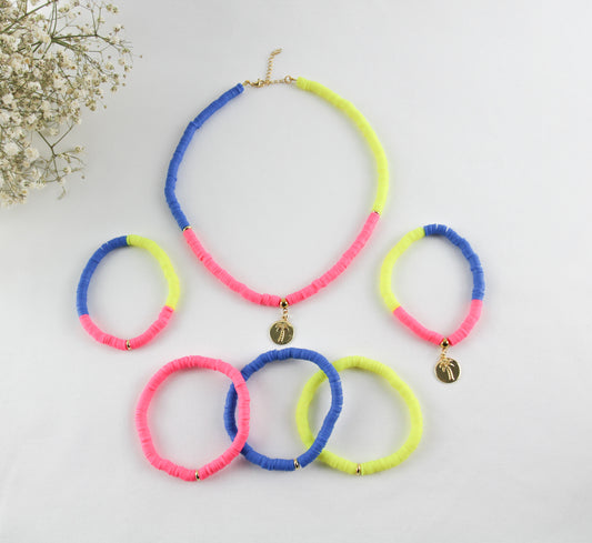 Summer Neon Palm Katsuki Heishi Beaded Bracelets and Necklace - Set