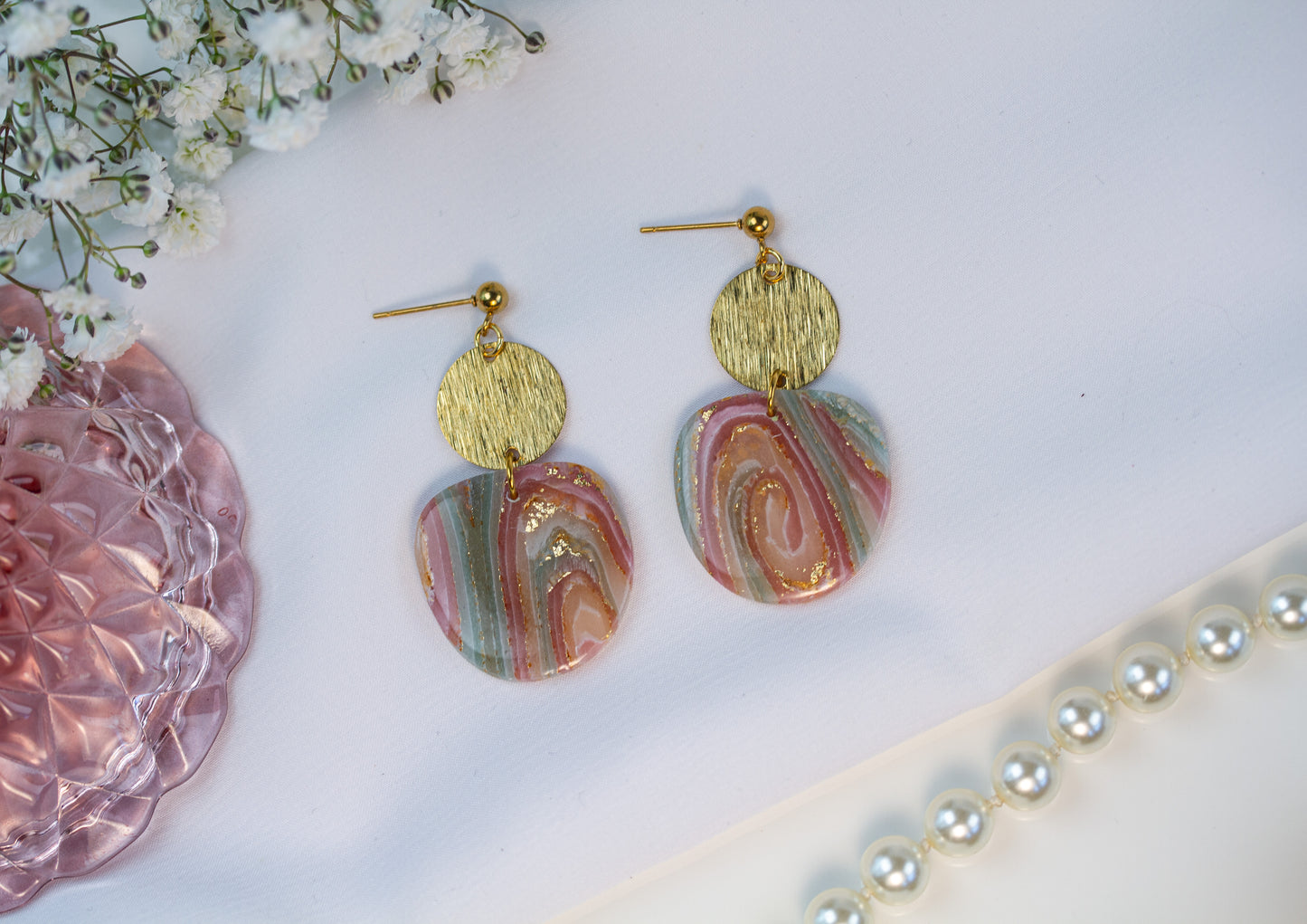 Rosa Gold Marmor Ohrringe - Gilded Marble Collection