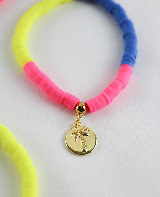 Summer Neon Palm Katsuki Heishi Beaded Bracelets and Necklace - Set