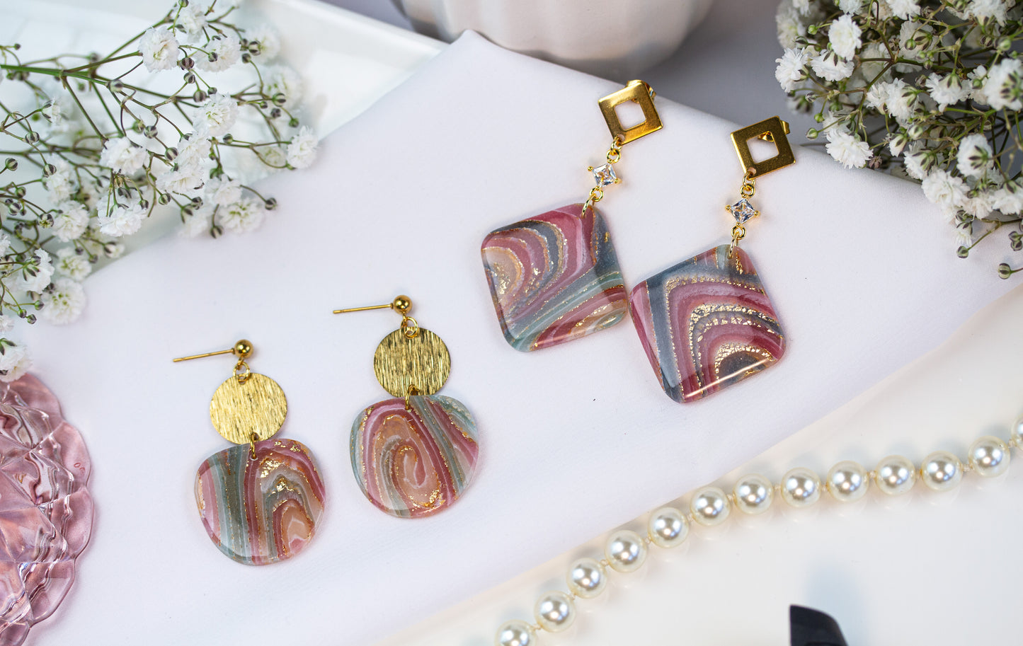 Rosa Gold Marmor Ohrringe - Gilded Marble Collection