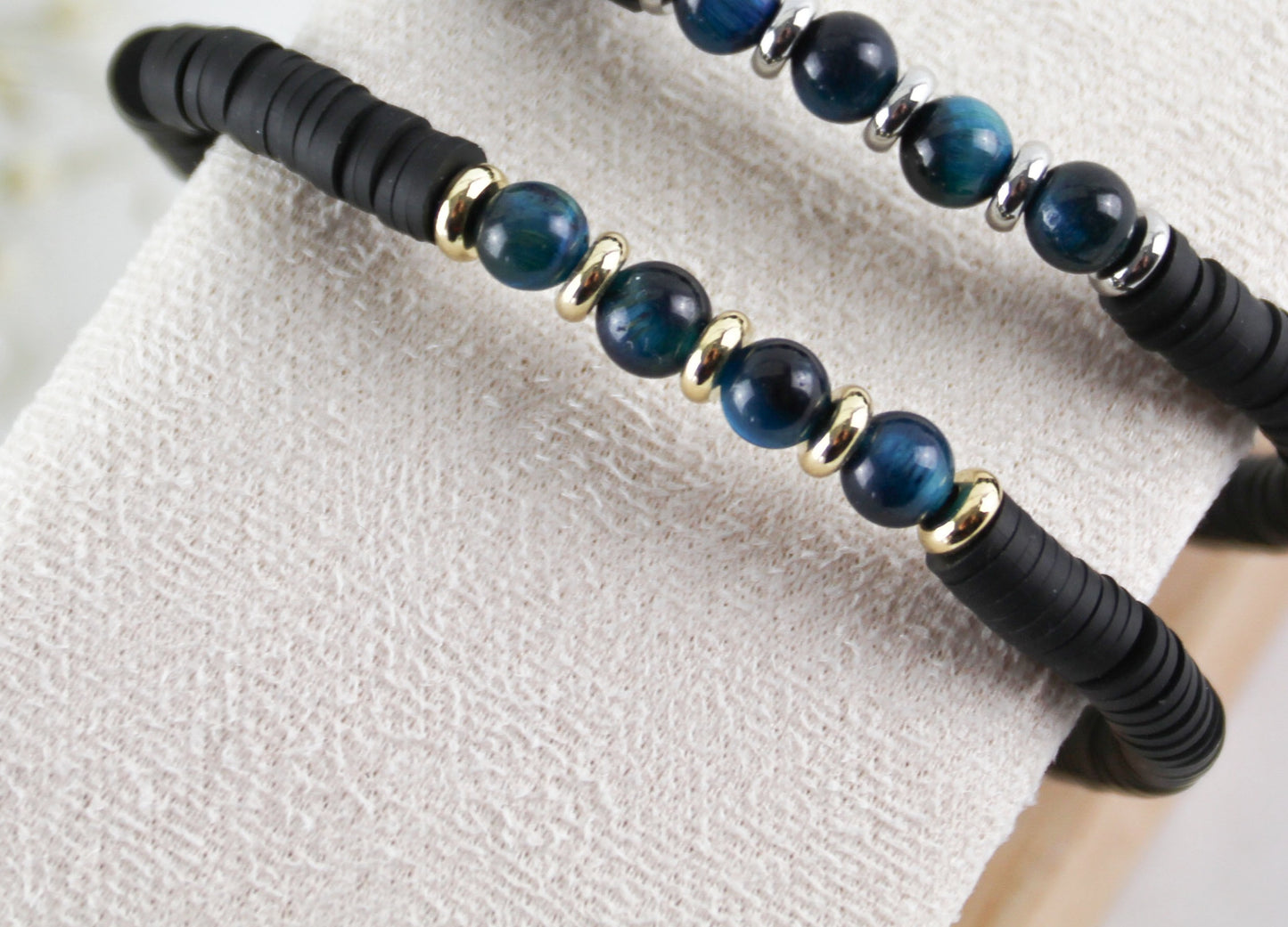 Herrenarmband – Schwarze Katsuki & Tigerauge Natursteine | Maskulines Handmade Perlenarmband