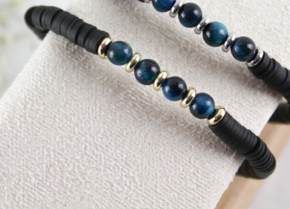 Herrenarmband – Schwarze Katsuki & Tigerauge Natursteine | Maskulines Handmade Perlenarmband