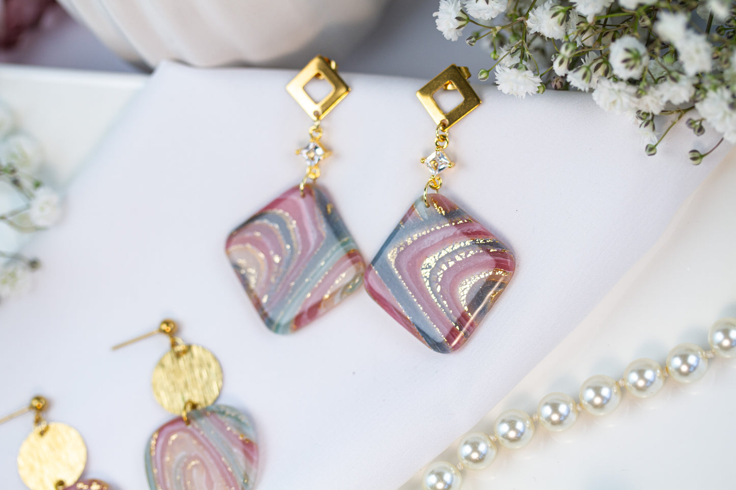 Rosa Gold Marmor Ohrringe - Gilded Marble Collection