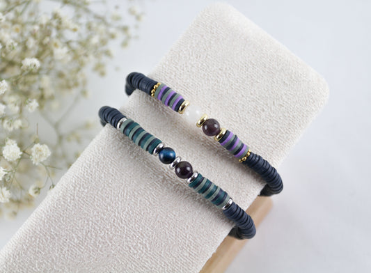 Amethyst Quartz Tiger Eye Natural Stone Katsuki Heishi Beads Bracelet Friendship Bracelet Men's Bracelet
