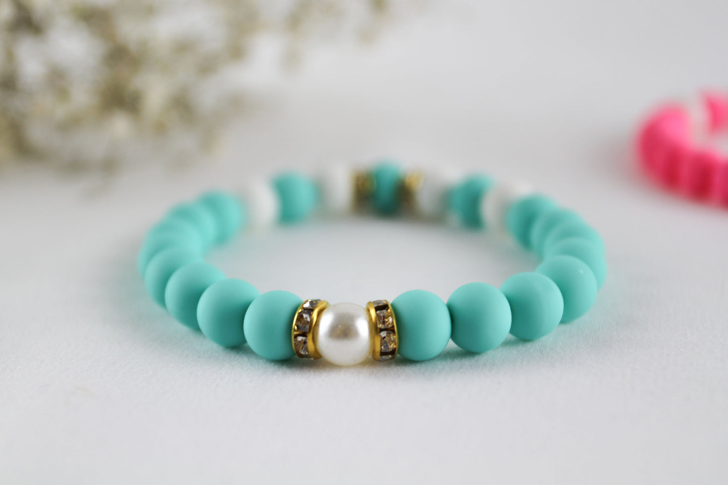 Türkis Weiß Perlen Armband