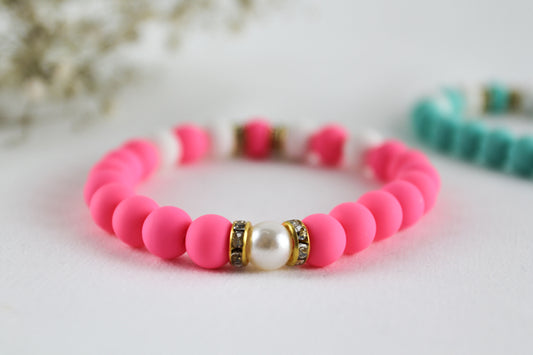 Neon Pink White Pearl Bracelet