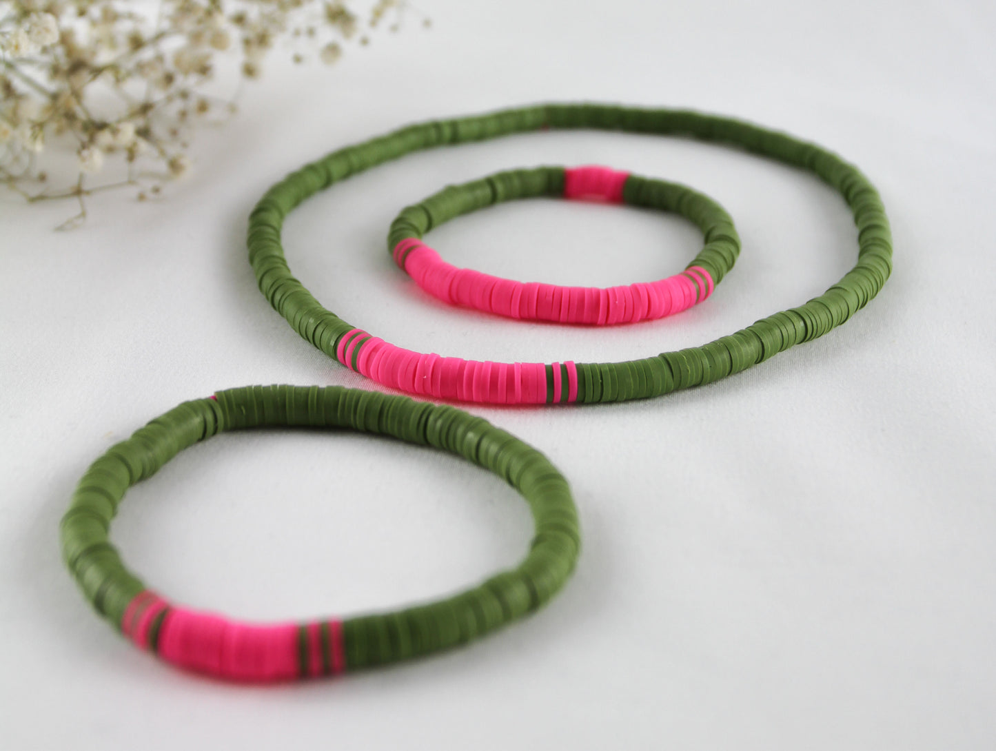 Grün Pink Katsuki Heishi Perlen Armbänder und Halskette - Set