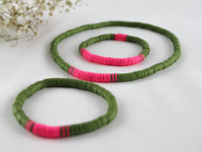 Army Grün-Pink Katsuki 3-teiliges Schmuckset – Armbänder & Halskette | Handgemacht