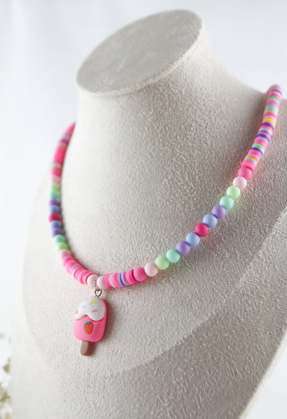 Summer Ice Cream Perlenkette – Pinke Eiscreme Anhänger-Halskette aus Katsuki Perlen