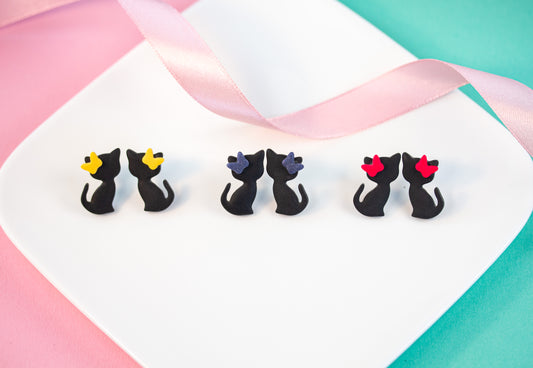 Katzen Ohrstecker – Schwarz – Schleife