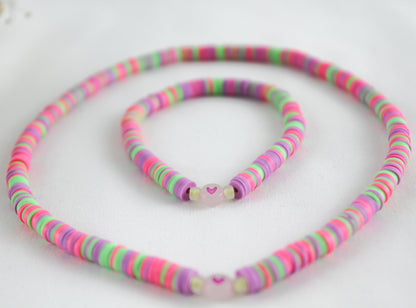 Bunte Katsuki Polymer Clay & Herzperlen – Armband & Halskette Set | Handgefertigter Schmuck
