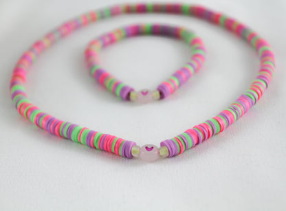 Bunte Katsuki Polymer Clay & Herzperlen – Armband & Halskette Set | Handgefertigter Schmuck