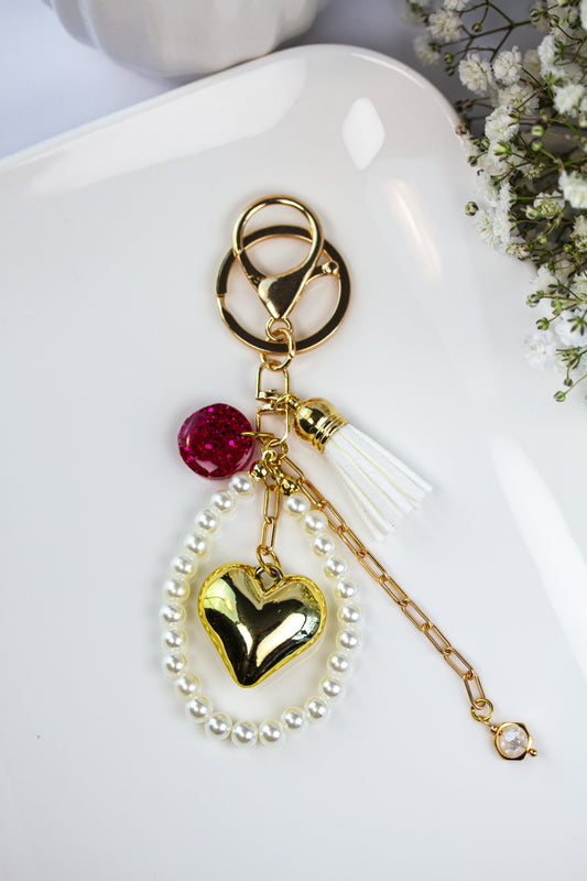 Schlüsselanhänger – Pearl Heart Glam – Perlenring