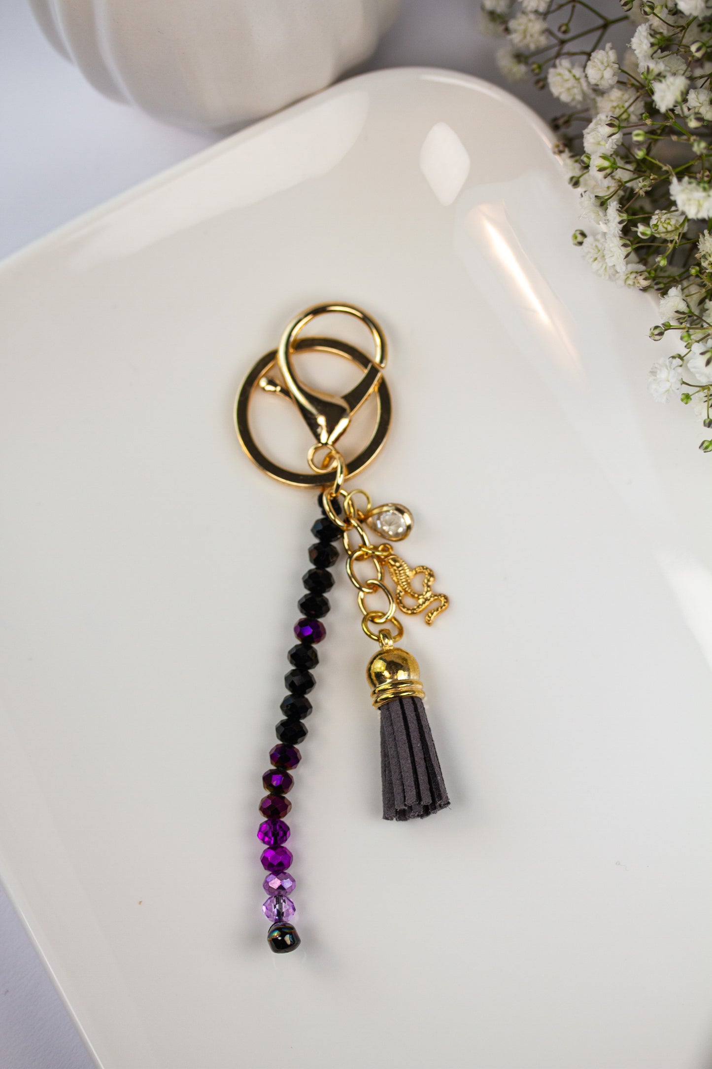 Perlen-Schlüsselanhänger Lila-Schwarz - Nymera