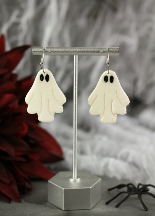 Glitzer Geister Ohrringe – Handgefertigte Polymer Clay Statement | Halloween Edition