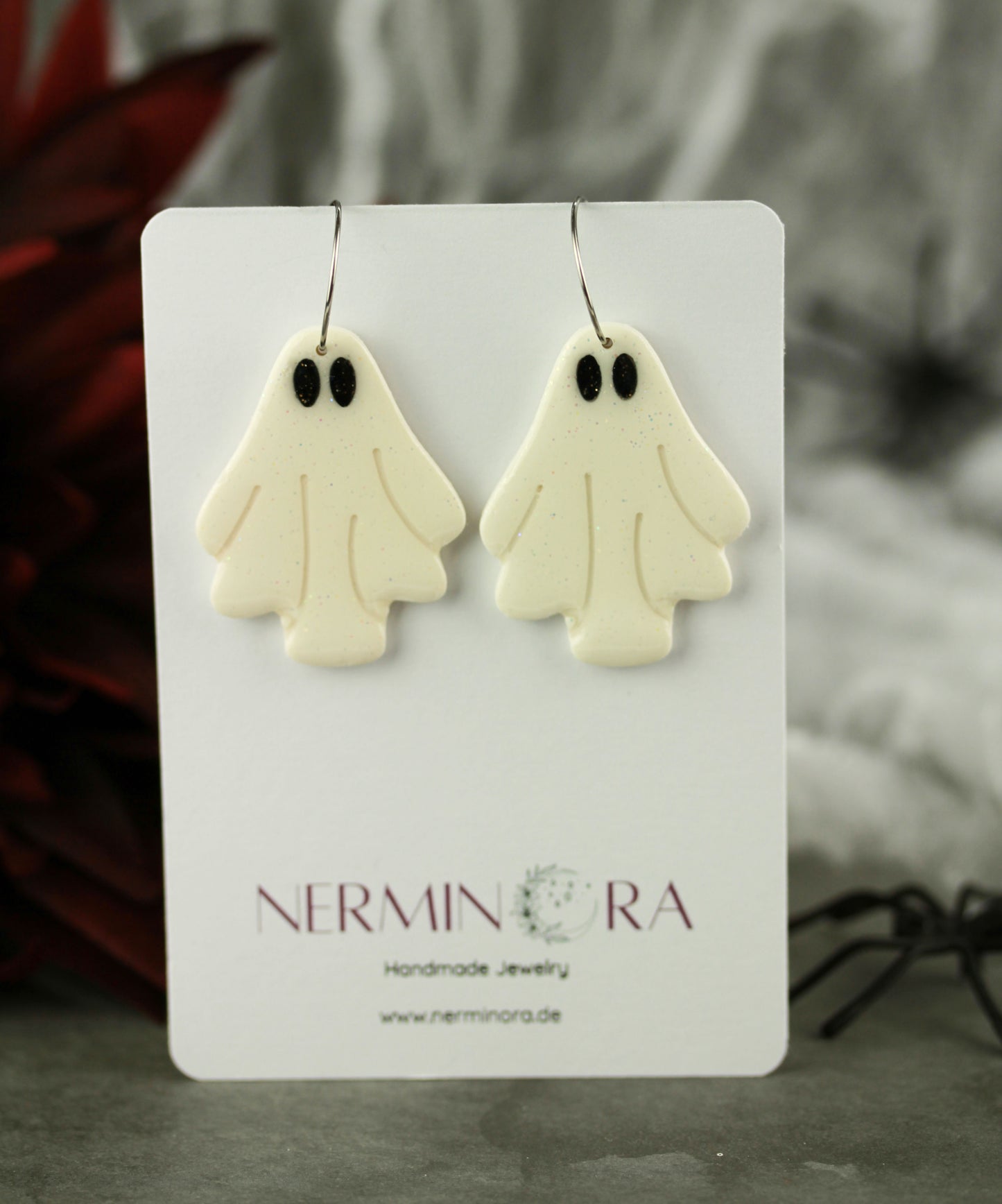 Glitzer Geister Ohrringe – Handgefertigte Polymer Clay Statement | Halloween Edition