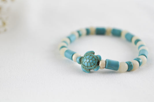 Turquoise Natural Stones Heishi Beads Bracelet with Turtle Charm