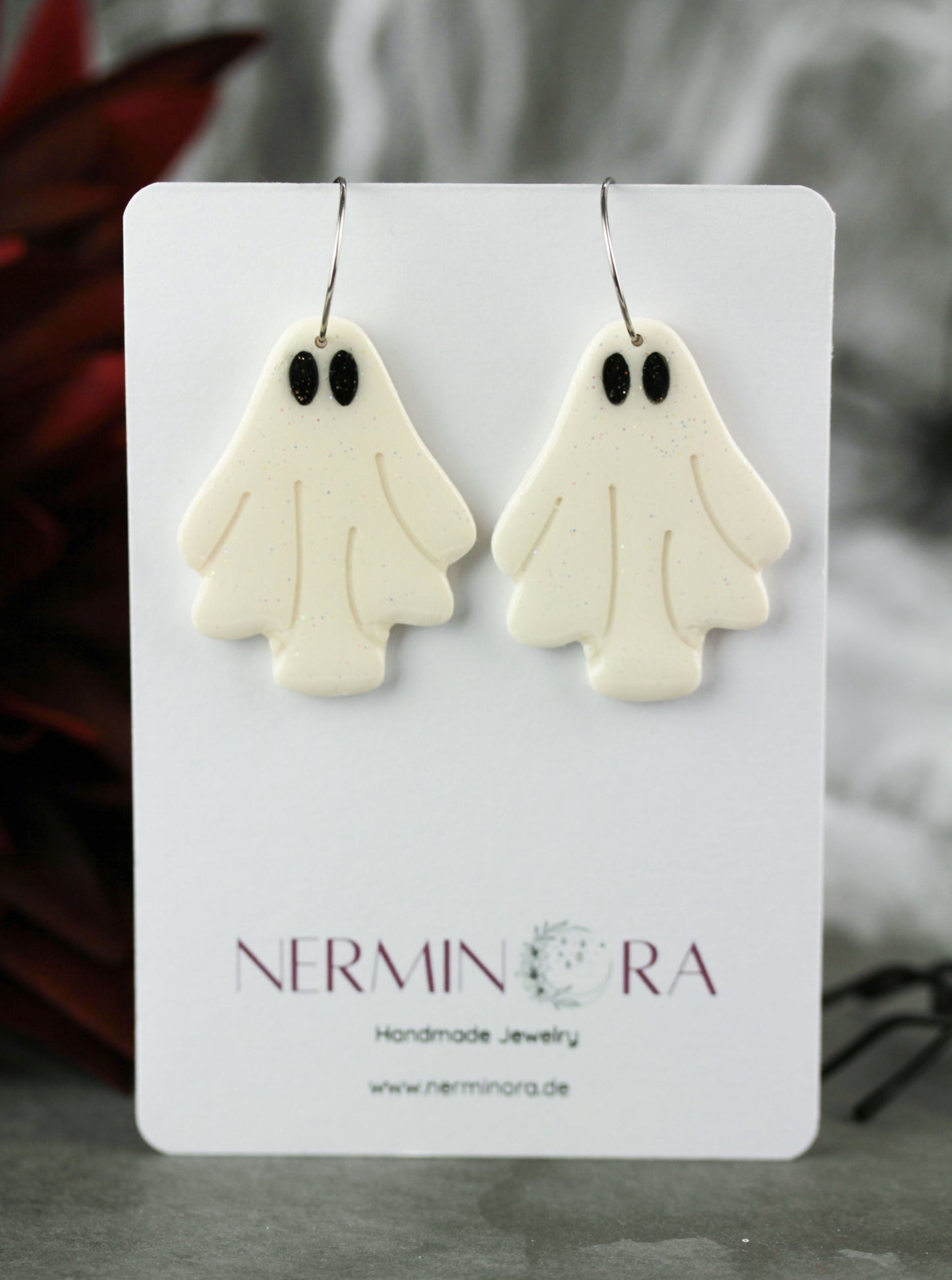 Glitzer Geister Ohrringe – Handgefertigte Polymer Clay Statement | Halloween Edition