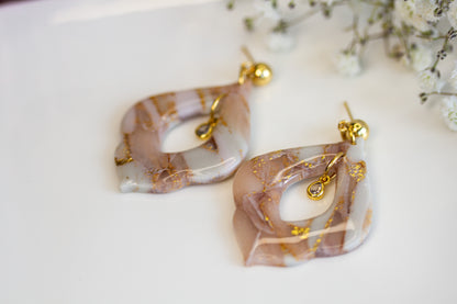 Statement Ohrringe - Nude Creme Marble – Kristall