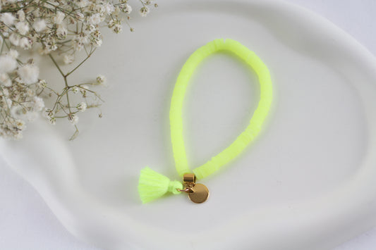 Neon Yellow Summer Tassel Katsuki Heishi Bracelet with Pendant