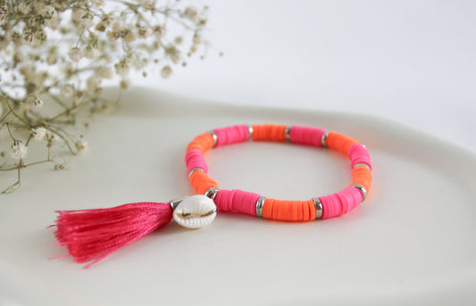 Katsuki Heishi Beaded Bracelet with Shell and Tassel