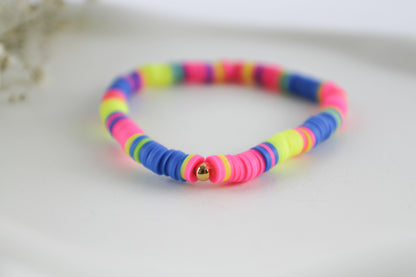 Neon Pink Katsuki Armband mit Natursteinen – Handgemachtes Polymer Clay Armband