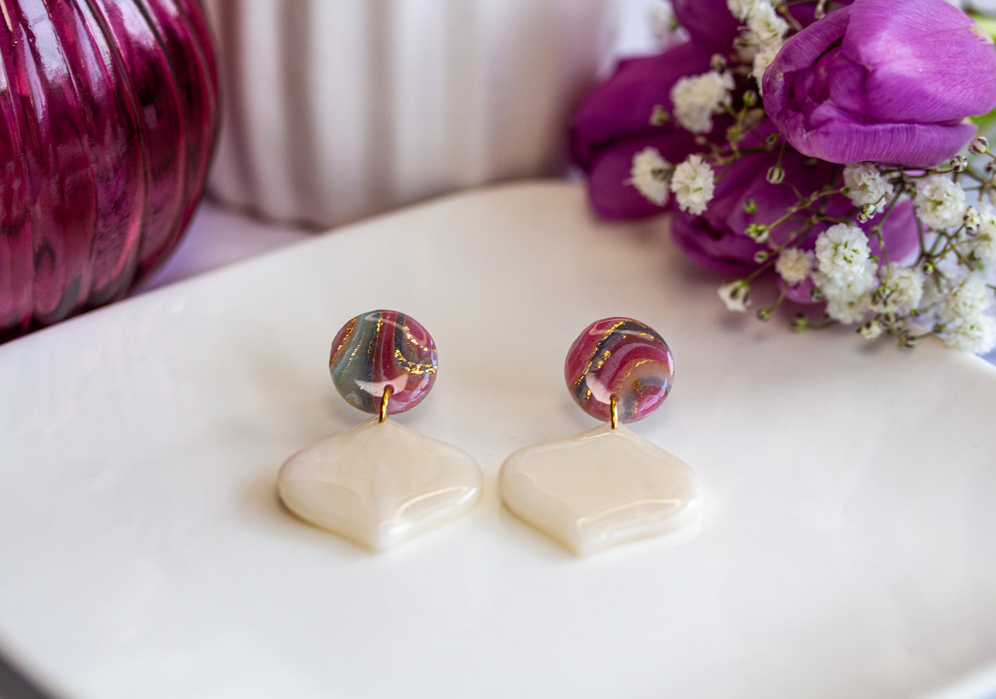 Ohrringe Creme Wave - Marmor Look