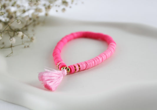 Pink Flamingo Collection - Katsuki Heishi Beaded Bracelet with Tassel