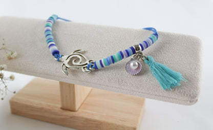 Maritimes Schildkröten Armband – Mit Quaste & Muschelanhänger | Handgefertigt