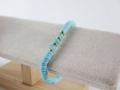 Blaues Katsuki Naturstein-Armband – Handgemachtes Perlenarmband aus Polymer Clay