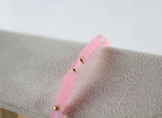 Pink Katsuki Heishi Beaded Bracelet With Stones