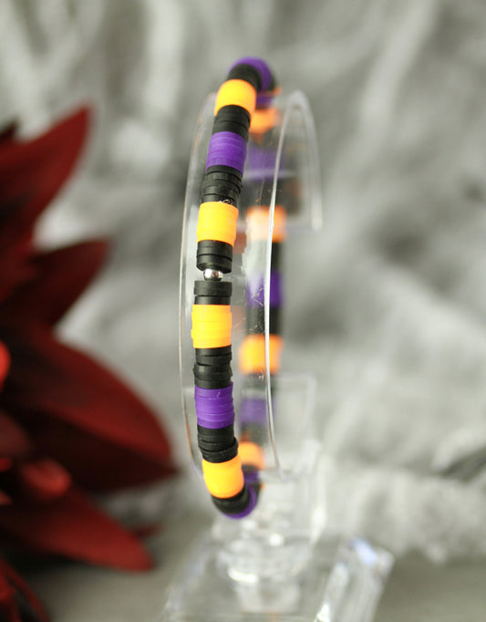 Neon Orange-Schwarz-Lila Schmuckset – Armband & Halskette | Halloween