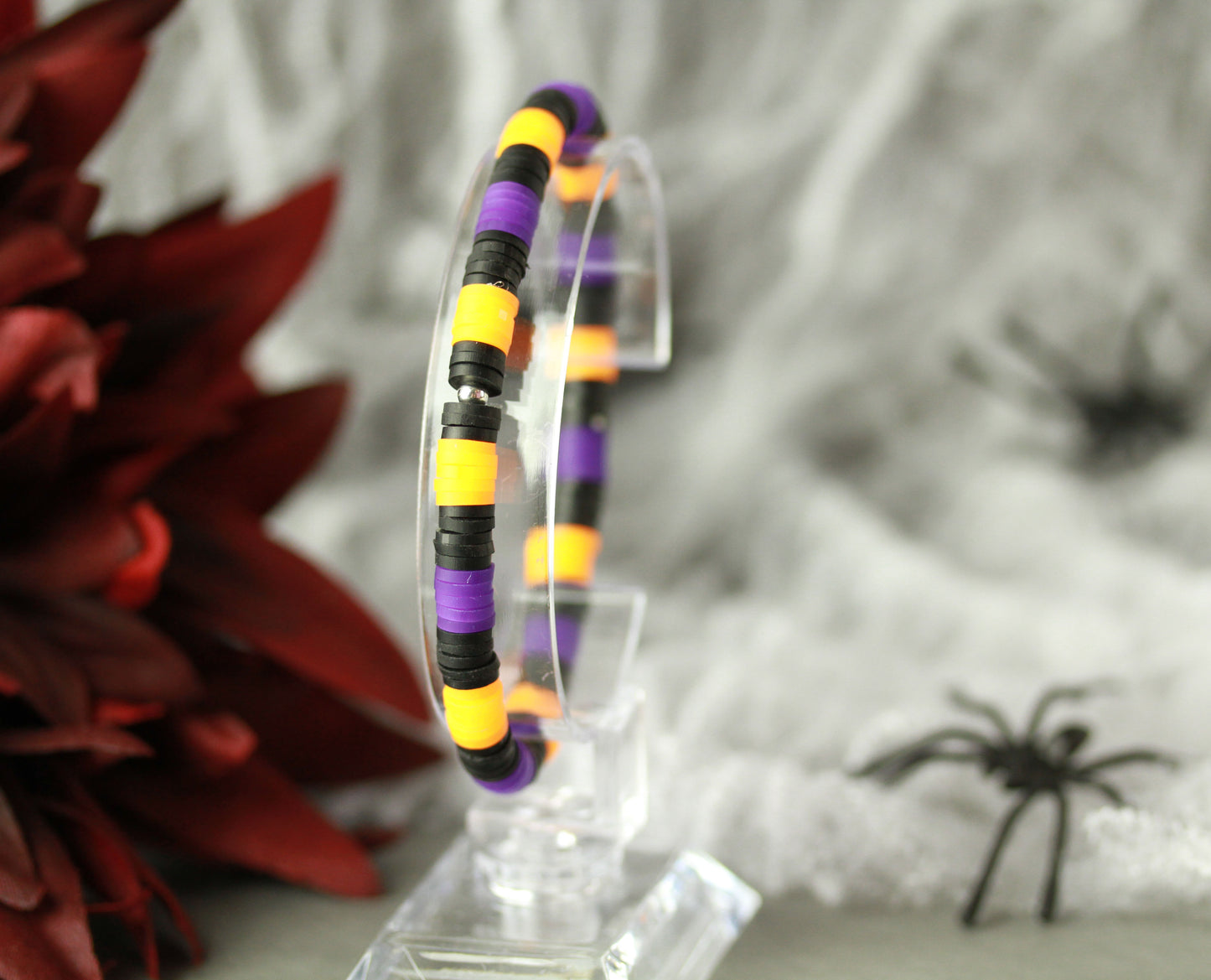 Neon Orange-Schwarz-Lila Schmuckset – Armband & Halskette | Halloween