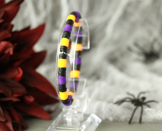 Neon Orange-Schwarz-Lila Schmuckset – Armband & Halskette | Halloween