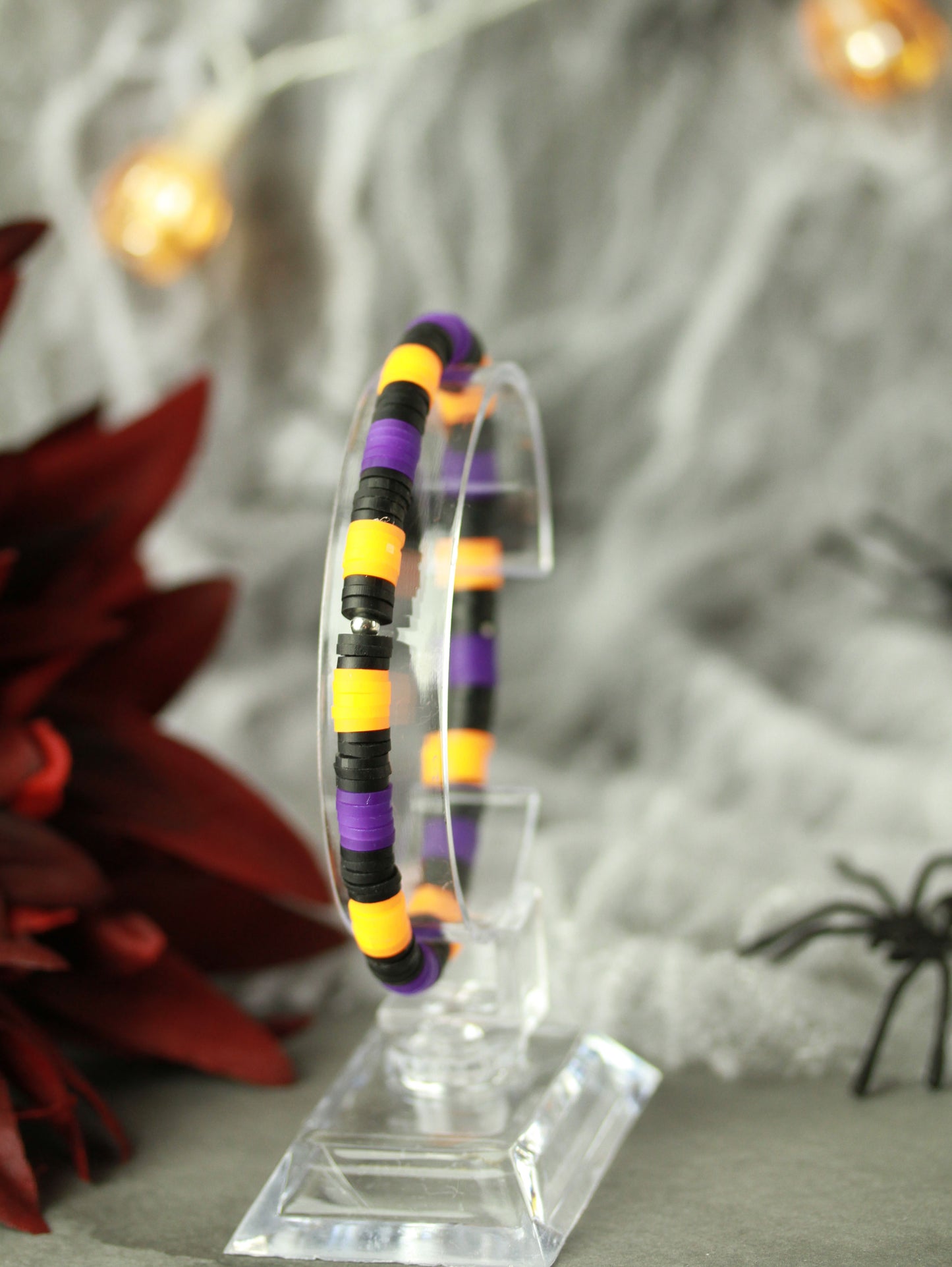 Neon Orange-Schwarz-Lila Schmuckset – Armband & Halskette | Halloween