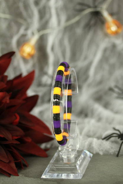 Neon Orange-Schwarz-Lila Schmuckset – Armband & Halskette | Halloween