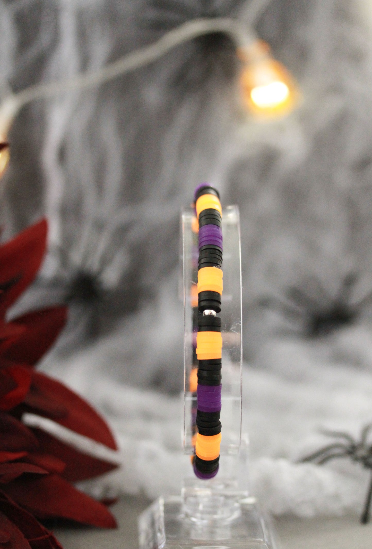 Neon Orange-Schwarz-Lila Schmuckset – Armband & Halskette | Halloween